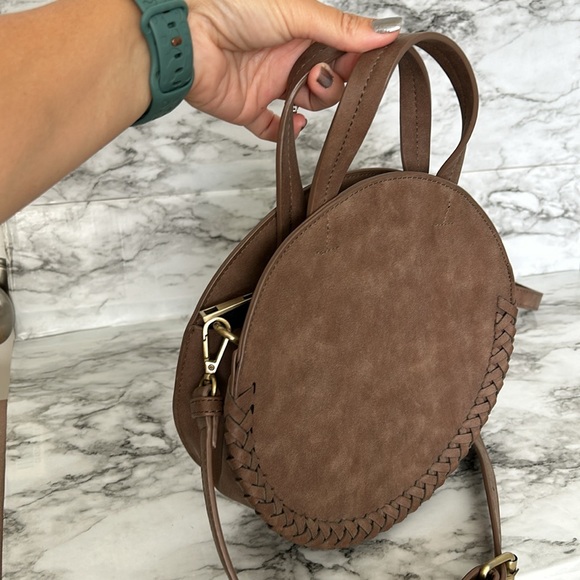 Altar’d State | round shoulder bag cross body or hand bag brown vegan leather - Picture 3 of 8